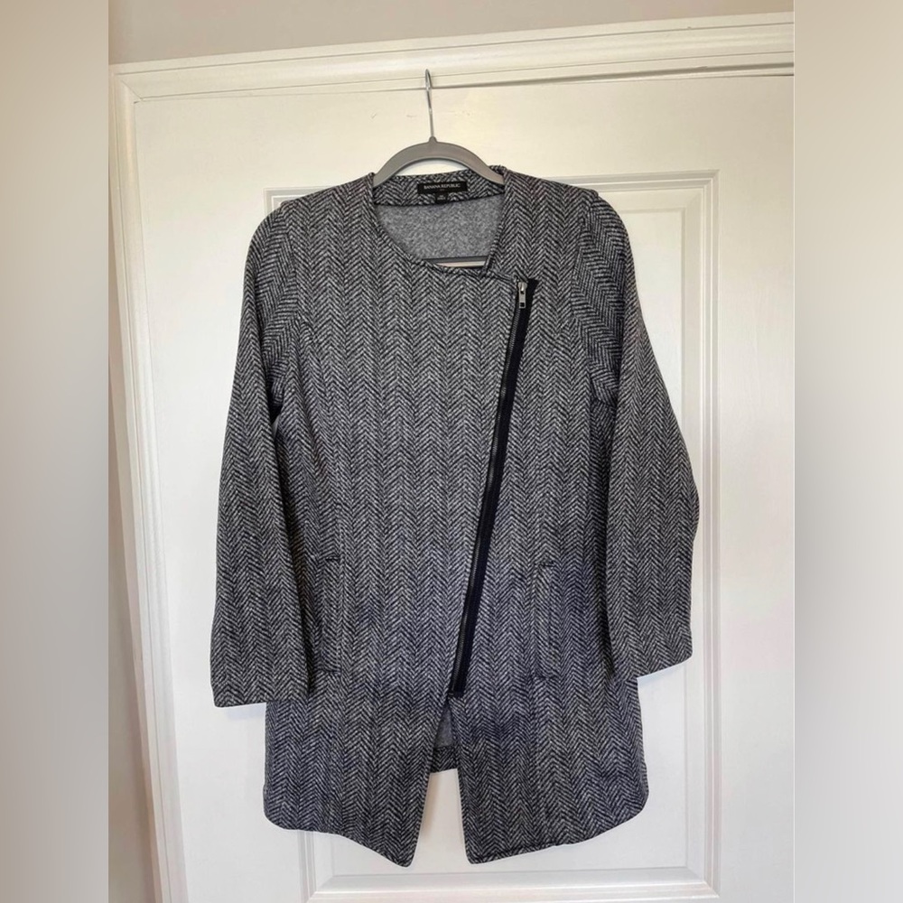 (Sold!) Herringbone Pattern Asymmetrical Zip-Close Fleece Jacket